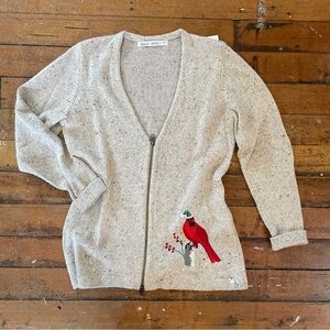 Woolrich knit zip up festive holiday cardinal cardigan sweater size small